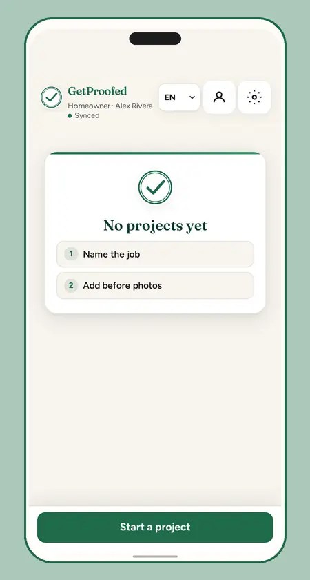 GetProofed on a phone: start a job