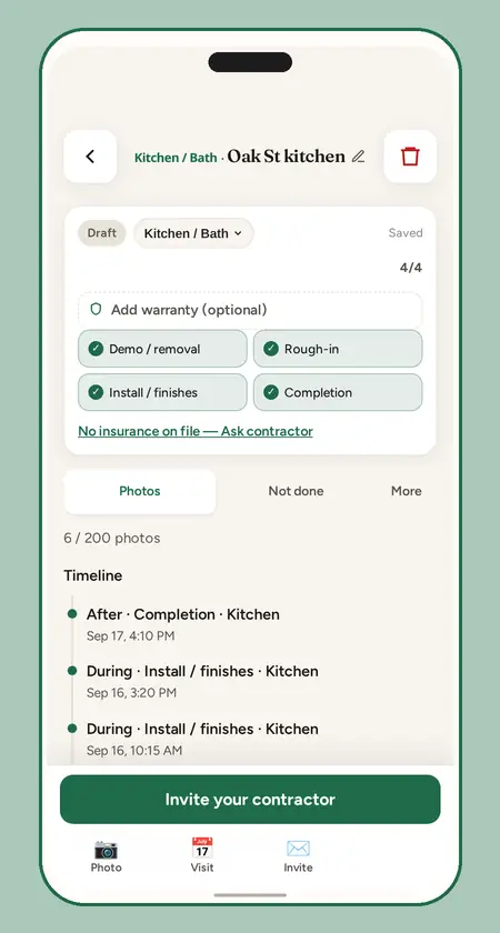 The same job in GetProofed, with its dated timeline
