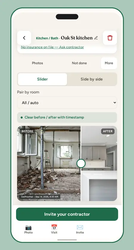 GetProofed on a phone: before and after, side by side